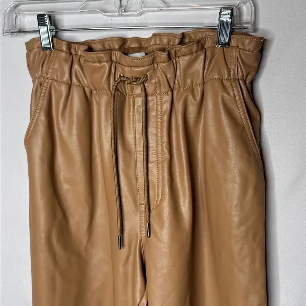 Abercrombie & Fitch Tan Faux Leather Pull On Paper-Bag Waist Joggers. Size Sm.